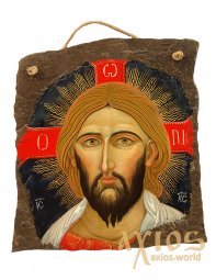 Painted icon on a stone, Savior, 36x40 cm - фото
