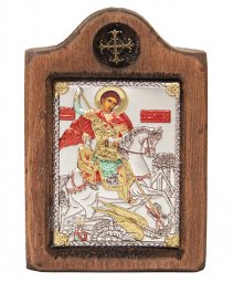 Icon of St. George, Italian frame №1, enamel, 6x8 cm, alder tree - фото