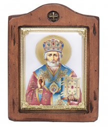 Icon the Saint Nicholas, Italian frame №2, enamel, 13x17 cm, alder tree - фото