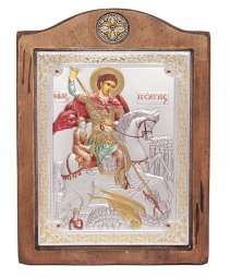Icon St. George, Italian frame №3, enamel, 17x21 cm, alder tree - фото