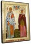 Icon Saints Cyprian and Justina in gilt Greek style 17x23 cm