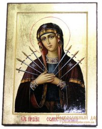 Icon of the Mother of God Semistrelnaya gilded Greek style 17x23 cm - фото