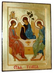 Icon of the Holy Trinity St. Andrei Rublev gilded Greek style 17x23 cm - фото