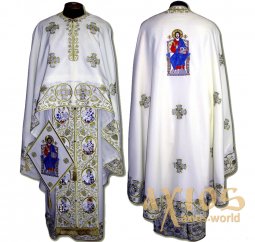 Priestly vestments, embroidered on thick White satin, sewn icon, Greek cut R124G - фото
