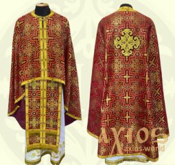 Priest Vestments, Embroidered on red Brocade, Greek Cut R01G - фото