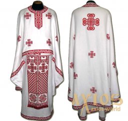Priestly attire made of white gabardine, embroidered cross, Greek cut  R85G - фото