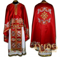 Priest Vestments, Embroidered on Red singleton, sewn galloon, Greek Cut R053G - фото