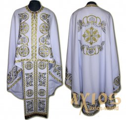 Priest Vestments, Embroidered on White singleton, sewn galloon, Greek Cut R053G - фото