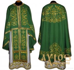 Priestly attire, embroidered on Green gabardine, embroidered alum, Greek cut R074G - фото