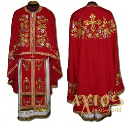 Priestly vestments, embroidered on a Red gabardine, embroidered cross, Greek cut R081G - фото
