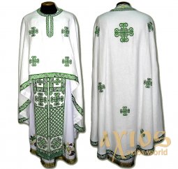 Priest Vestments, Embroidered on White linen, embroidered cross, Greek cut  R85G - фото