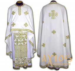 Priest Vestments, Embroidered on White gabardine, embroidered cross, Greek cut R85G - фото