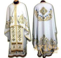 Priest Vestments, Embroidered on White gabardine, embroidered cross, Greek Cut R093G - фото