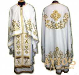 Priest Vestments, Embroidered on White singleton, embroidered cross,  Greek Cut R093G - фото