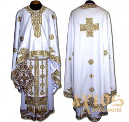 Priest Vestments, Embroidered on a White dense satin, sewn galloon, Greek Cut, R133G - фото