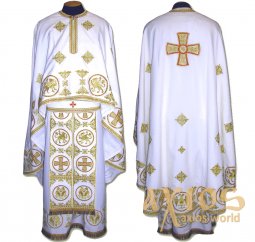 Priest Vestments, Embroidered on White singleton, embroidered cross, sewn galloon, Greek Cut R137G - фото