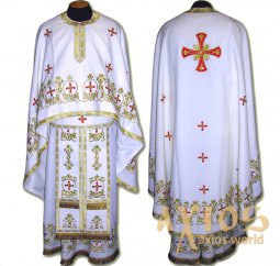 Priest Vestments, Embroidered on White singleton, embroidered cross, sewn galloon, Greek Cut R138G - фото