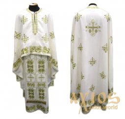 Priest Vestments, Embroidered on White singleton, embroidered cross, Greek Cut R149G - фото