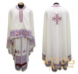 Priest Vestments, Embroidered on White singleton, embroidered cross, Greek Cut R151G - фото