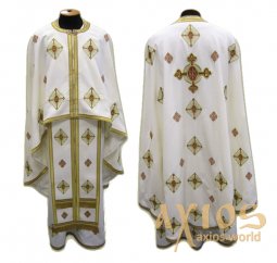 Priest Vestments, Embroidered on White singleton, embroidered cross, Greek Cut R152G - фото