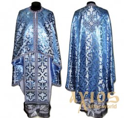 Priest Vestments, Embroidered on blue Brocade, Greek Cut, R01g - фото