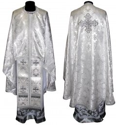 Priest Vestments, Embroidered on white Brocade, Greek Cut, R01g - фото