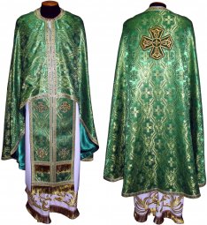 Priest Vestments, Embroidered on green Brocade, Greek Cut, R01g - фото