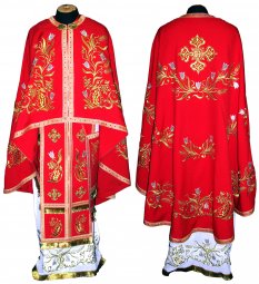Priest Vestments, Embroidered of red silk, Greek Cut  - фото