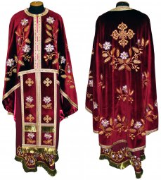 Priest Vestments, Embroidered on a burgundy high-quality velvet, Greek Cut, R036g - фото