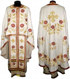 Priestly vestments, embroidered, linen-gabardine, beige-grey, Greek cut R036g - фото