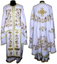 Priest Vestments, Embroidered on White gabardine, Greek Cut, R040g - фото