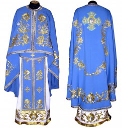 Priest Vestments, Embroidered on Blue gabardine, with sewn galloon, Greek Cut, R042g - фото