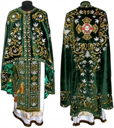 Priest Vestments, Embroidered on a velvet, green colour, embroidered icon and galloon, Greek Cut, R046G plus - фото