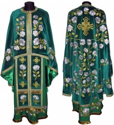 Priest Vestments, Embroidered on a velvet, green colour, sewn galloon, Greek Cut, R049G - фото