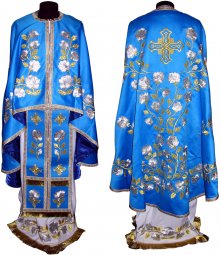 Priest Vestments, Embroidered on Blue singleton, sewn galloon, Greek Cut, R049G - фото