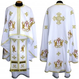 Priest Vestments, Embroidered on White gabardine, sewn galloon, Greek Cut, R057G - фото