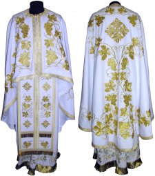 Priest Vestments, Embroidered on white gabardine, sewn galloon, Greek Cut, R062G - фото