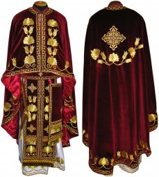 Priest Vestments, Embroidered on a velvet burgundy, embroidered galloon, Greek Cut, R066G - фото