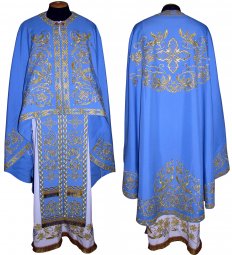 Priest Vestments, Embroidered on Blue gabardine, sewn galloon, Greek Cut, R74g - фото