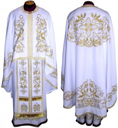 Priest Vestments, Embroidered on White gabardine, sewn galloon, Greek Cut, R74g - фото