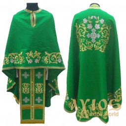 Priest Vestment, embroidered on Green Gabardine, Greek Cut  - фото