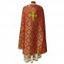 Priest vestment, red brocade, embroidered cross, Greek cut