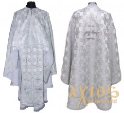 Priest vestment, white brocade, embroidered cross, Greek cut - фото
