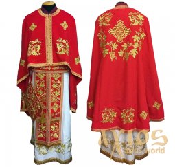 Priest vestment embroidered on red gabardine, Greek cut R083 - фото