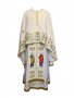 Luxurious priestly vestments, embroidered on a milky gabardine with covers
