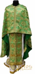 Priest vestments, green brocade, solar cross, Greek Cut - фото
