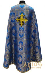  Priest vestments, blue brocade, pokrovsky cross, Greek Cut - фото