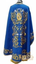 Priest vestments, blue gabardine, embroidered icon, Greek Cut - фото