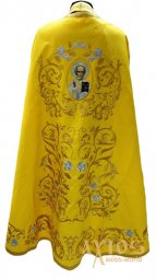 Priest vestments, yellow gabardine, embroidered icon, Greek Cut - фото