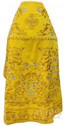 Priest Vestment, embroidered on velvet, yellow colour, embroidery in gold - фото
